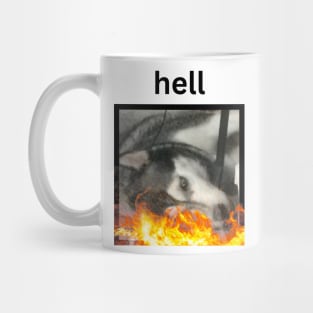 Crazy Funny Husky Dog On Fire Hell Caption Mug